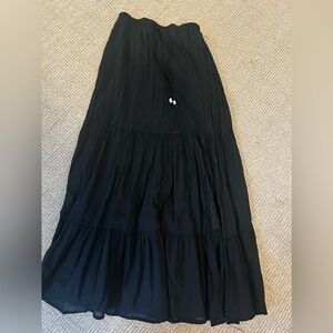 Black Maxi Tiered Skirt with Drawstring Waist - Women